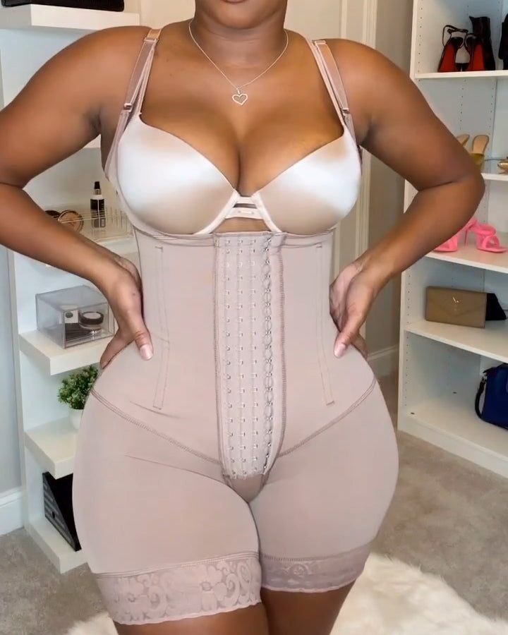 Fajas Colombianas Offener Brustbereich Haken und Ösen Bauchstraffung Body Shaper mit Stahlstäbchen