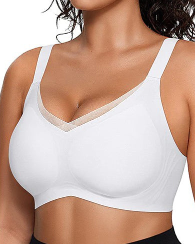 Bequemer Nahtloser Push up Shaping BH aus Mesh Patchwork mit V Ausschnitt