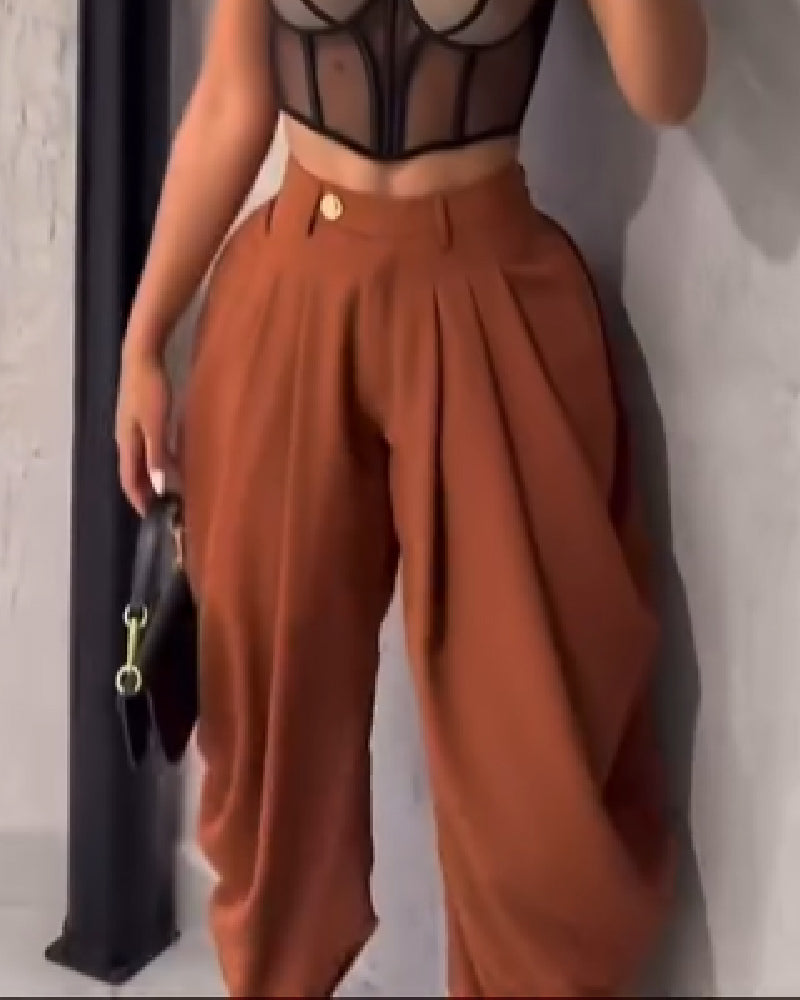 Freizeit Haremshose mit Hoher Taille und Weitem Bein
