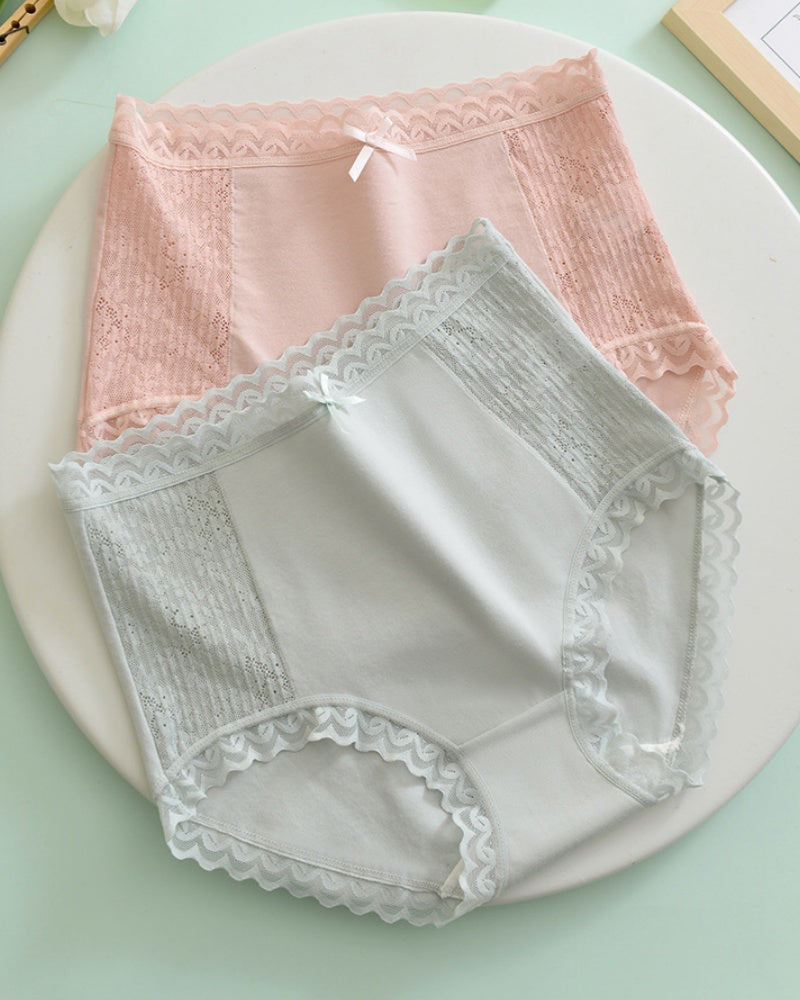 Bequemer Atmungsaktiver Slip aus Baumwolle mit Hoher Taille und Spitzenbesatz