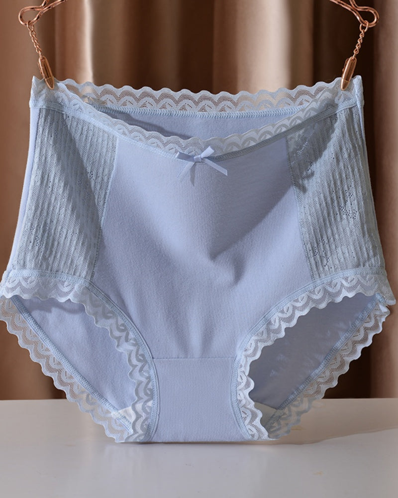 Bequemer Atmungsaktiver Slip aus Baumwolle mit Hoher Taille und Spitzenbesatz