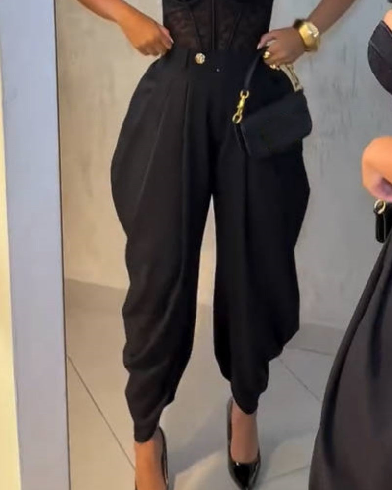 Freizeit Haremshose mit Hoher Taille und Weitem Bein