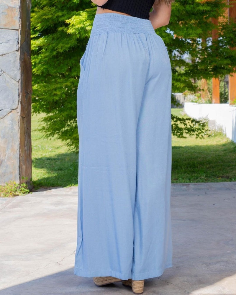 Damen Jeans mit Hoher Taille Modisch Lässig Weites Bein mit Falten