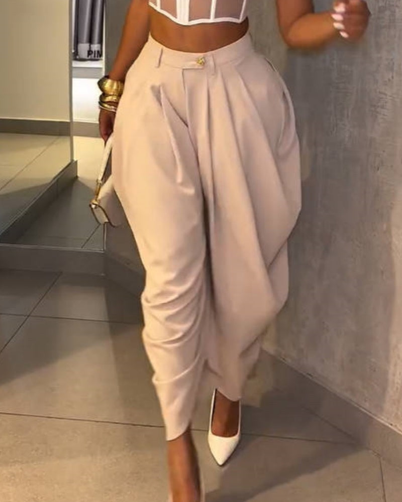 Freizeit Haremshose mit Hoher Taille und Weitem Bein