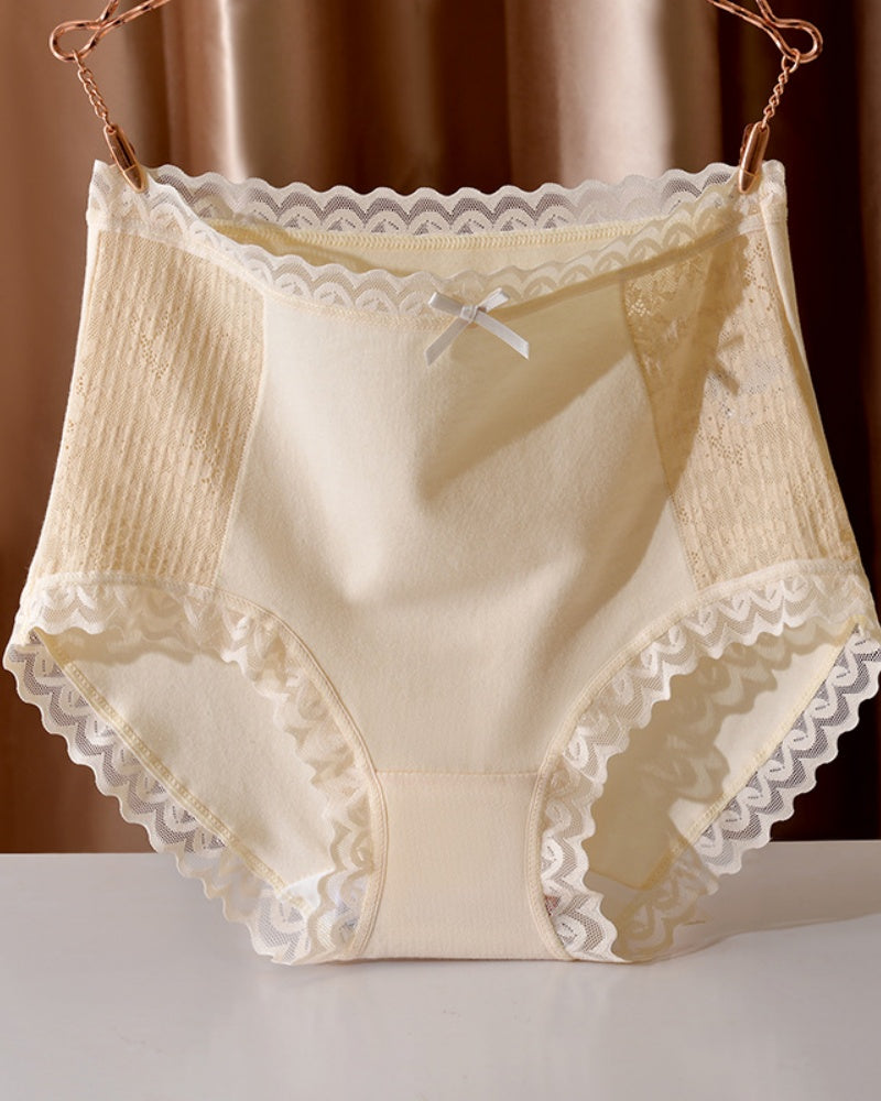 Bequemer Atmungsaktiver Slip aus Baumwolle mit Hoher Taille und Spitzenbesatz