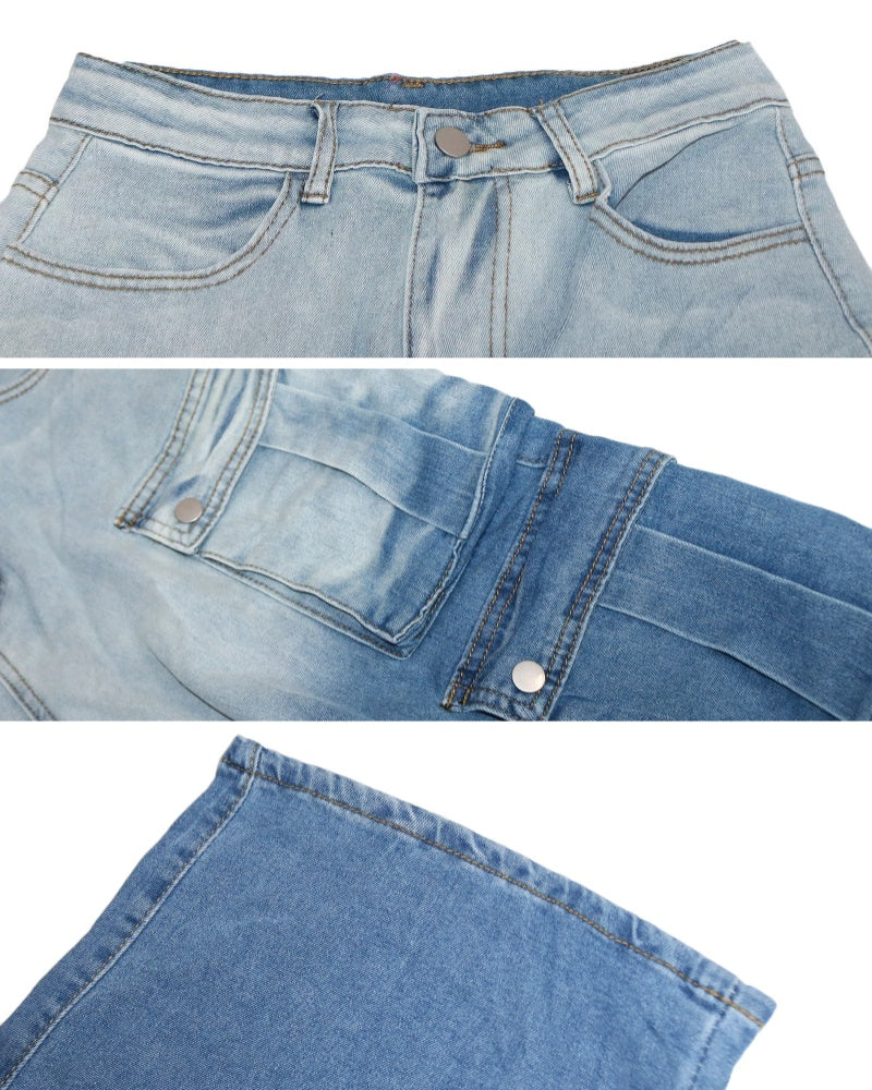 Cargo Jeans mit Verwaschenem Farbverlauf und Weitem Bein und Mehreren Taschen