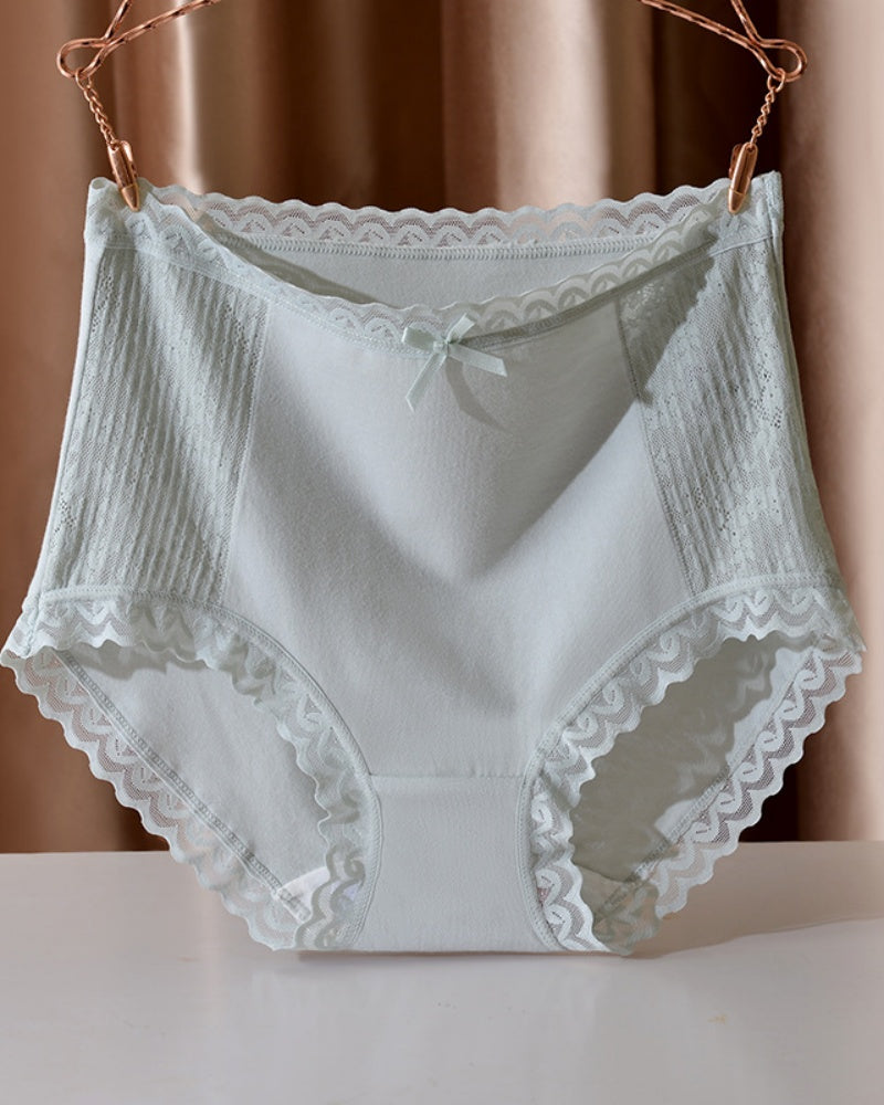 Bequemer Atmungsaktiver Slip aus Baumwolle mit Hoher Taille und Spitzenbesatz
