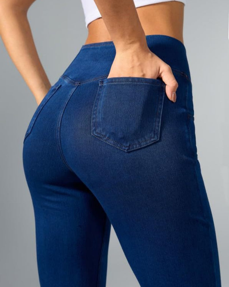 Elastische Crossover Yoga Jeans mit Hoher Taille und Schmaler Passform