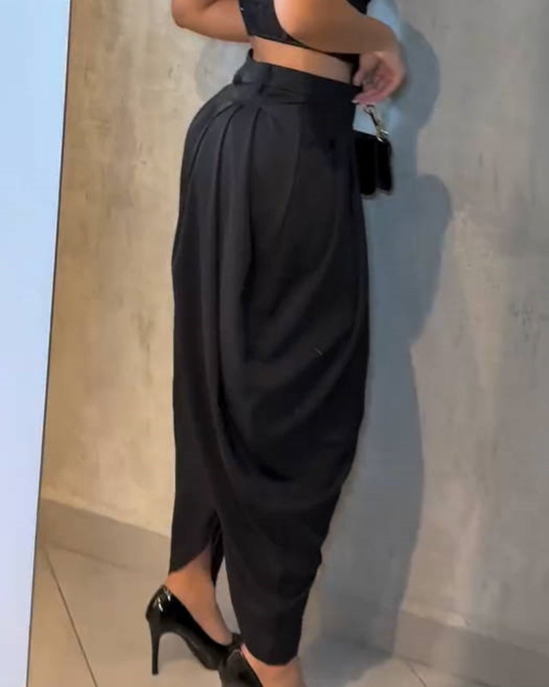 Freizeit Haremshose mit Hoher Taille und Weitem Bein