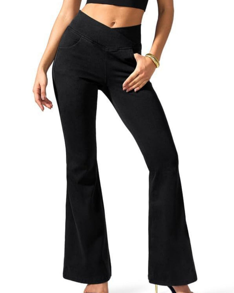 Elastische Crossover Yoga Jeans mit Hoher Taille und Schmaler Passform