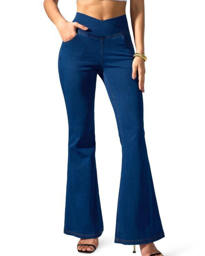 Elastische Crossover Yoga Jeans mit Hoher Taille und Schmaler Passform