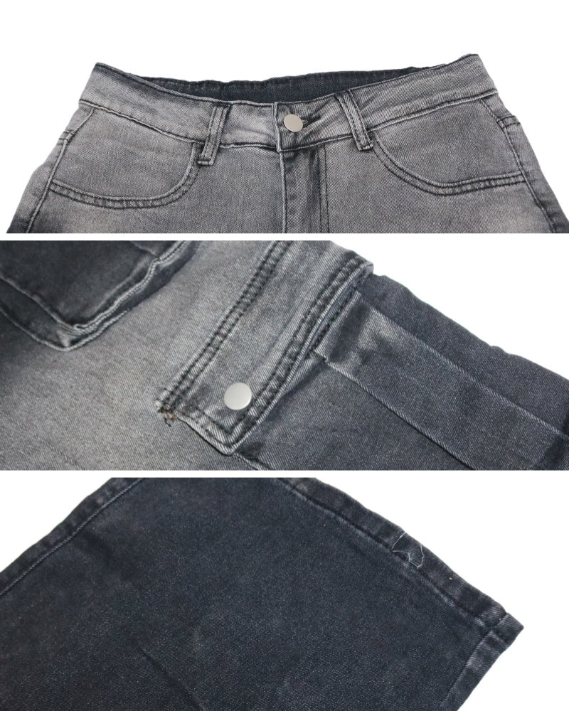 Cargo Jeans mit Verwaschenem Farbverlauf und Weitem Bein und Mehreren Taschen