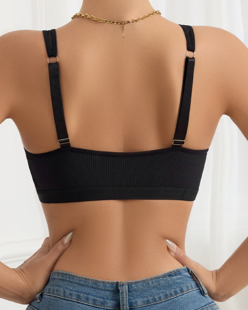Atmungsaktiver Push Up BH aus Geripptem Mesh mit Patchwork Frontverschluss