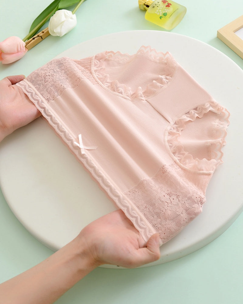 Bequemer Atmungsaktiver Slip aus Baumwolle mit Hoher Taille und Spitzenbesatz
