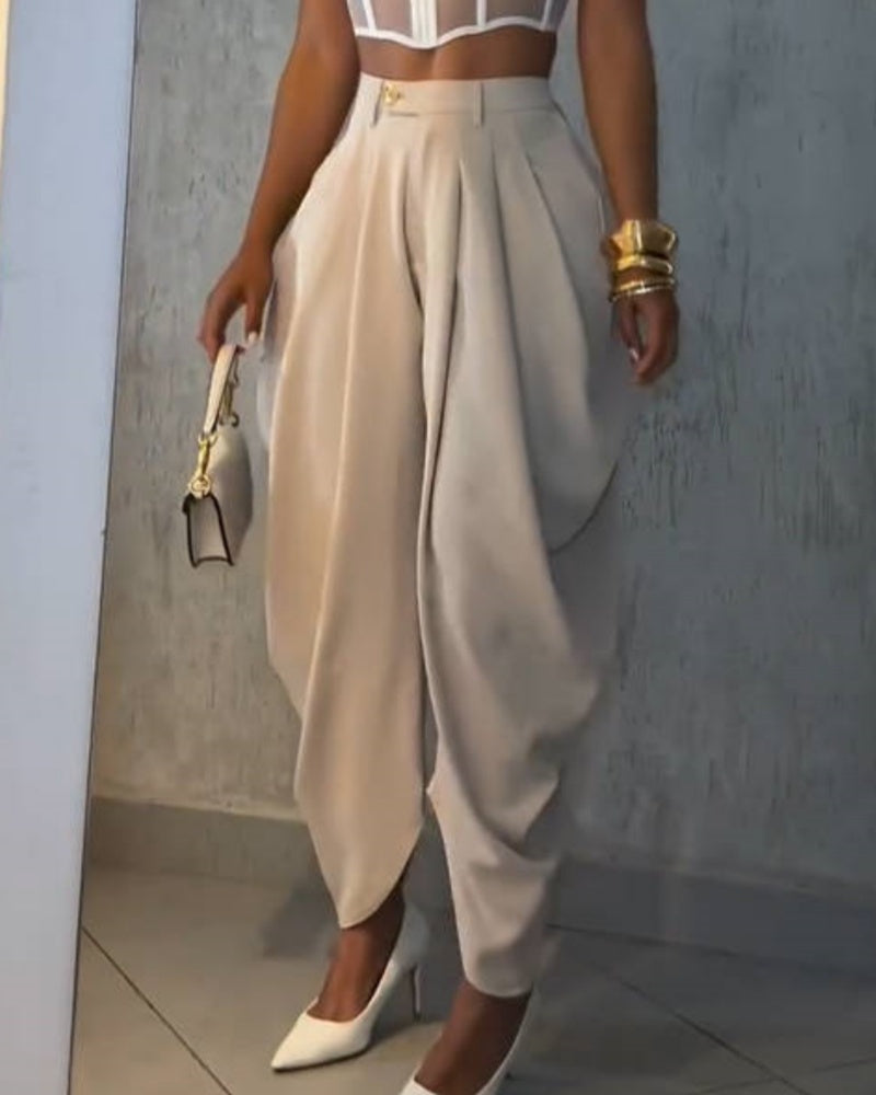 Freizeit Haremshose mit Hoher Taille und Weitem Bein