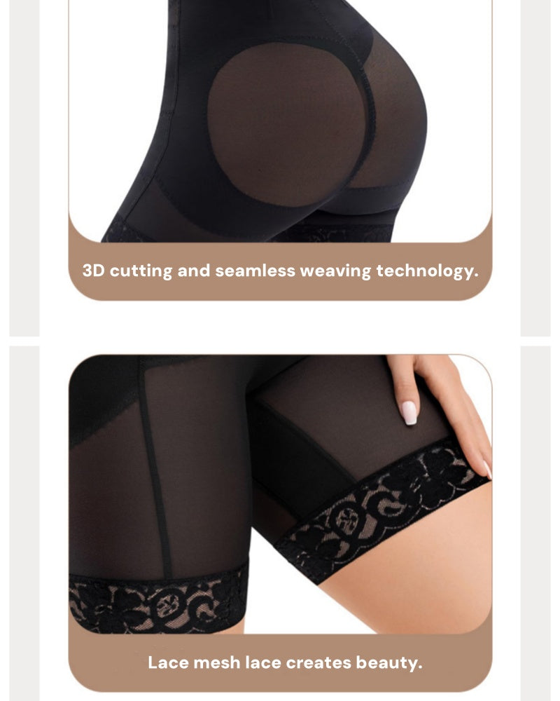 Formende Shorts mit Netz Taille und Gekreuzter Bauchkontrolle und Spitzenrand