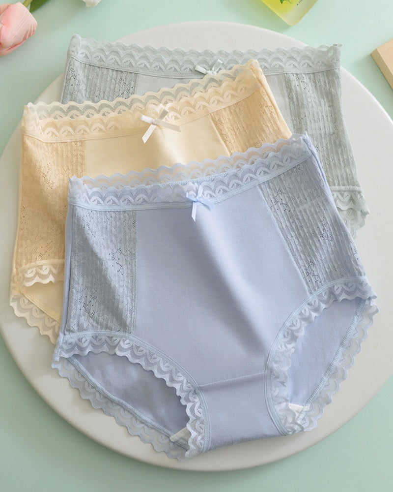 Bequemer Atmungsaktiver Slip aus Baumwolle mit Hoher Taille und Spitzenbesatz