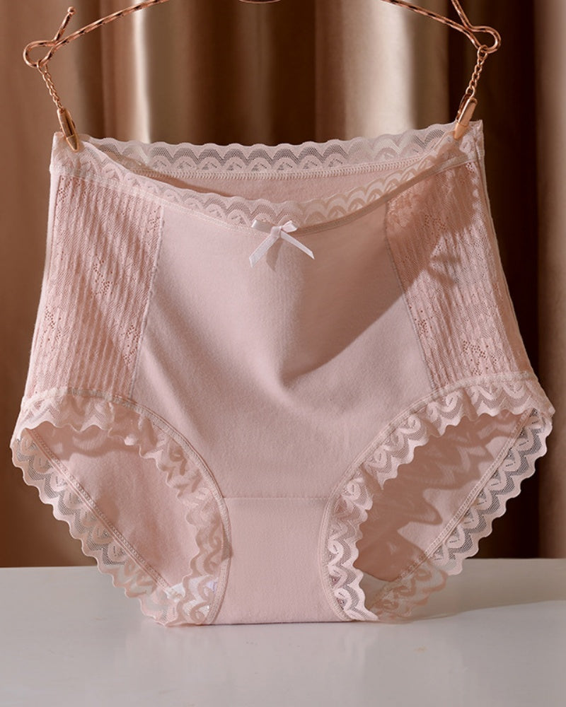 Bequemer Atmungsaktiver Slip aus Baumwolle mit Hoher Taille und Spitzenbesatz