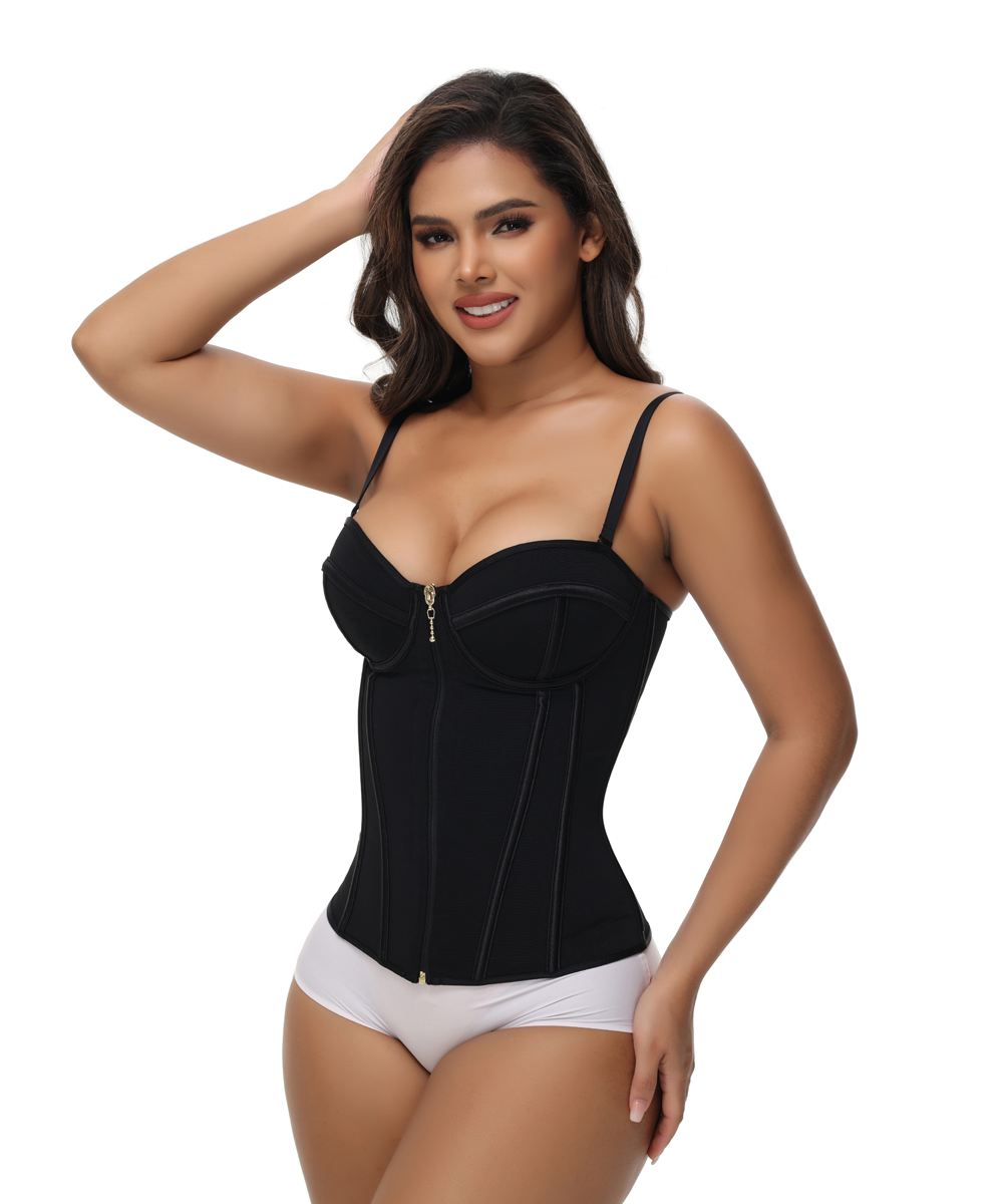 Corsé bustier sexy con cremallera frontal y tirantes finos para mujer