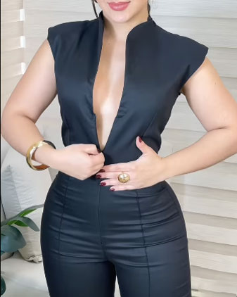 Ärmelloser Sexy Tiefer V Ausschnitt Schmal Geschnittener Ausgestellter Jumpsuit für Damen