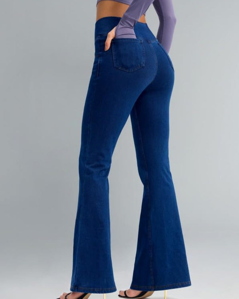 Elastische Crossover Yoga Jeans mit Hoher Taille und Schmaler Passform