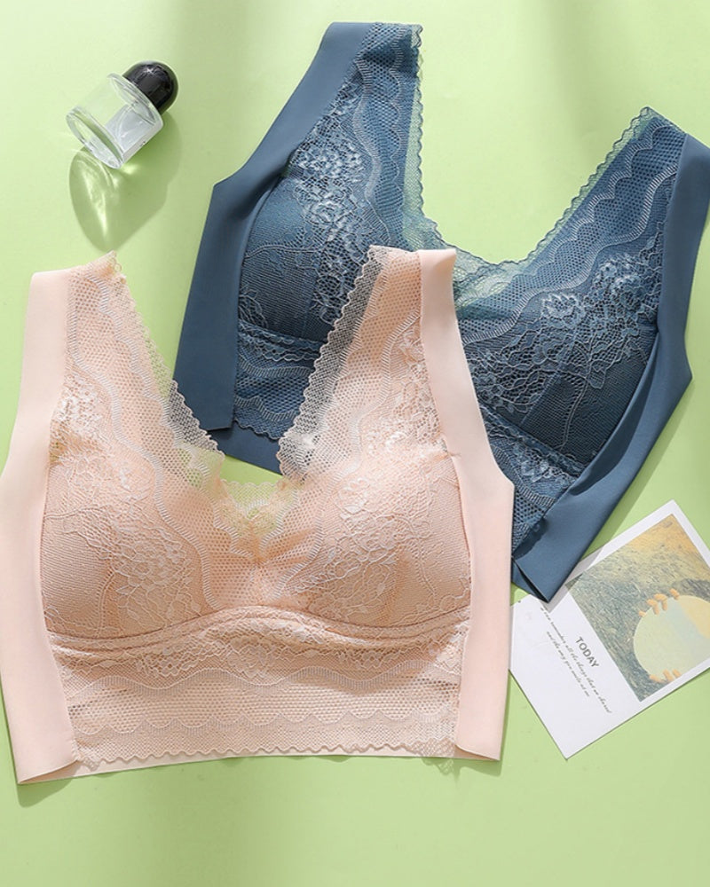 Dünner Anti Exposure Minimizer Westen BH mit V Ausschnitt und Spitze Nahtlos