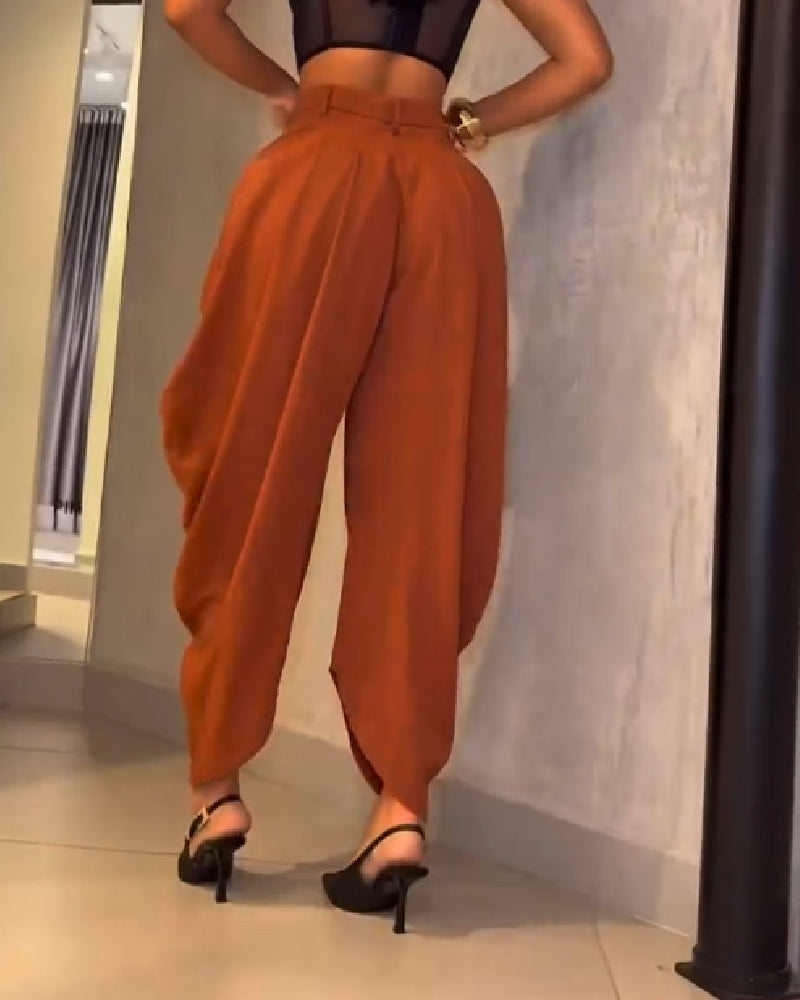 Freizeit Haremshose mit Hoher Taille und Weitem Bein