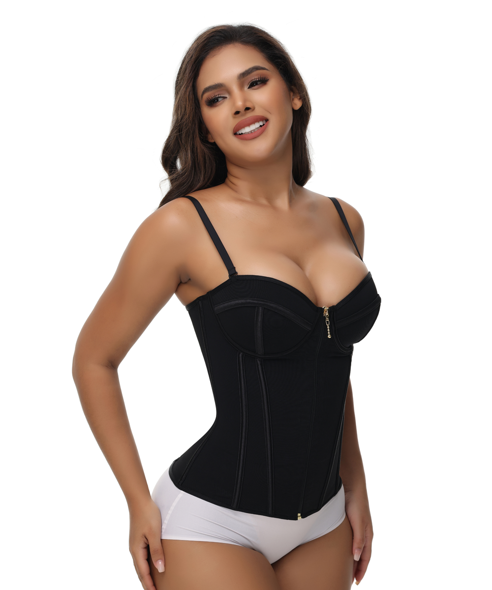 Corsé bustier sexy con cremallera frontal y tirantes finos para mujer