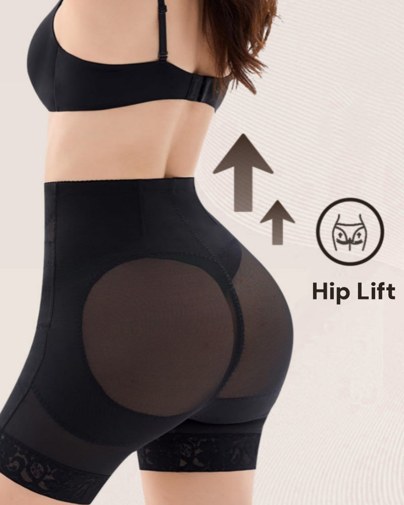 Formende Shorts mit Netz Taille und Gekreuzter Bauchkontrolle und Spitzenrand