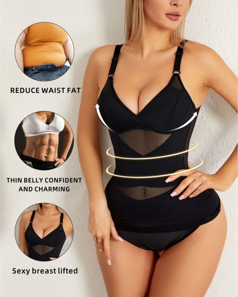 Corsé de soporte para el pecho con retazos de malla y control de abdomen