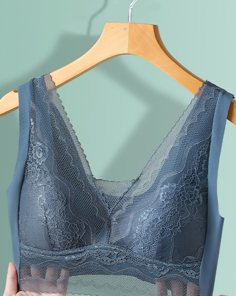 Dünner Anti Exposure Minimizer Westen BH mit V Ausschnitt und Spitze Nahtlos