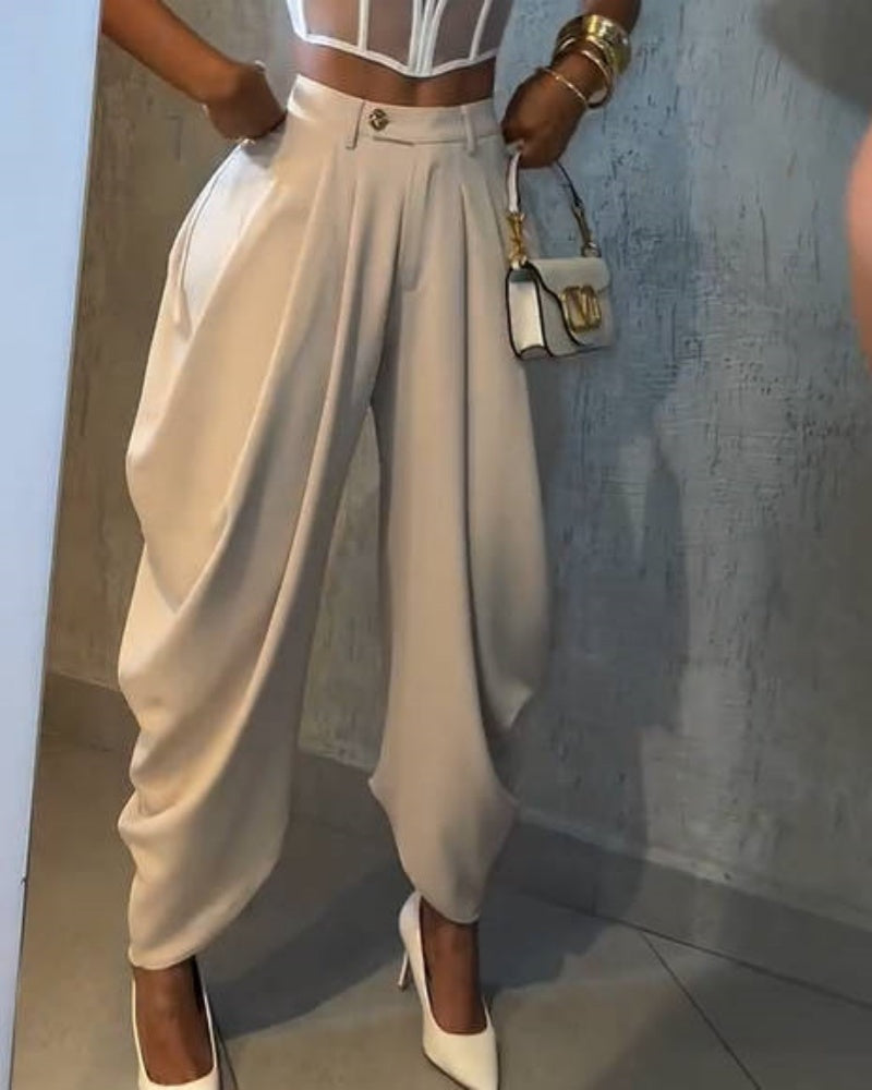 Freizeit Haremshose mit Hoher Taille und Weitem Bein