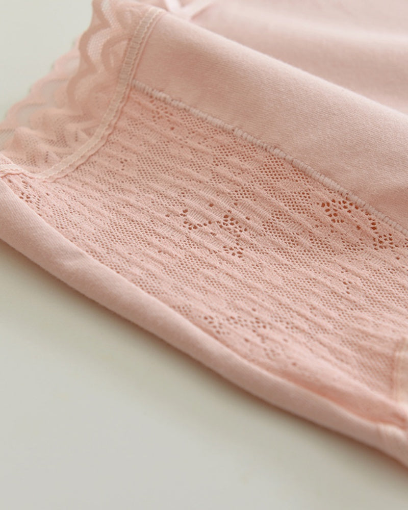 Bequemer Atmungsaktiver Slip aus Baumwolle mit Hoher Taille und Spitzenbesatz
