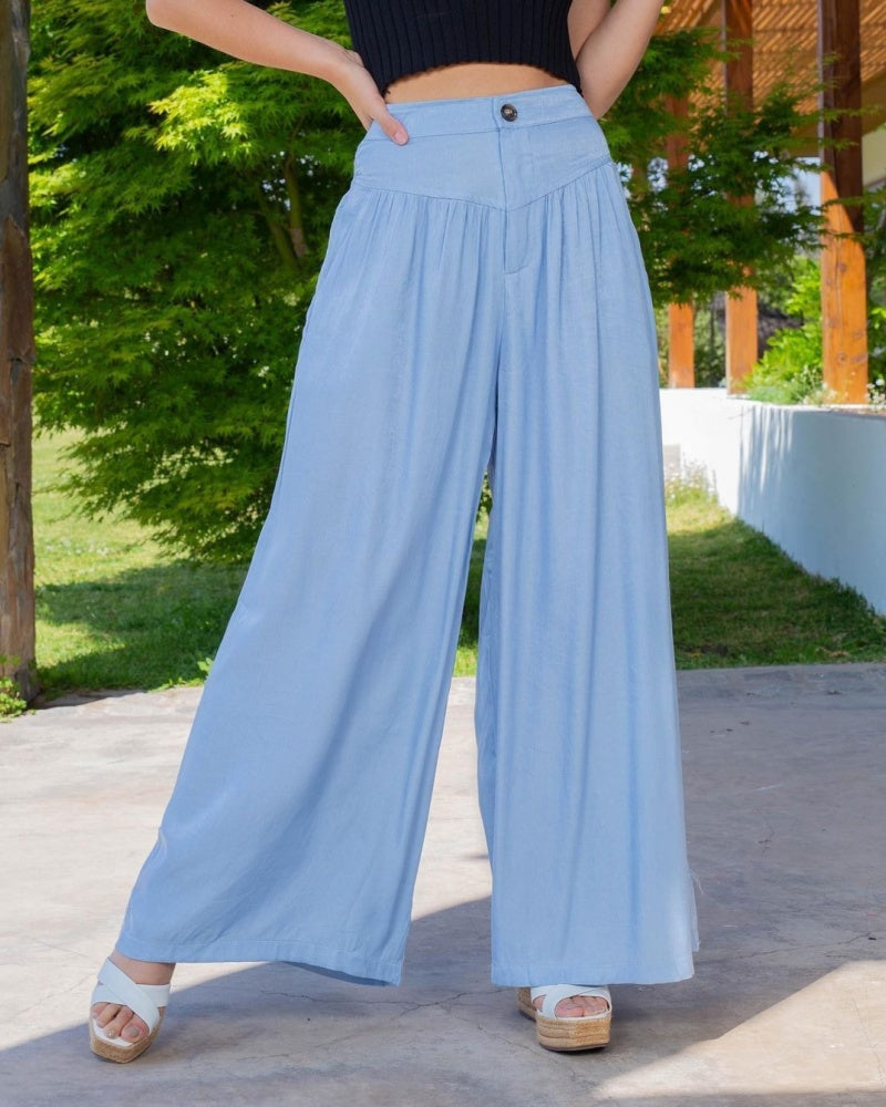 Damen Jeans mit Hoher Taille Modisch Lässig Weites Bein mit Falten
