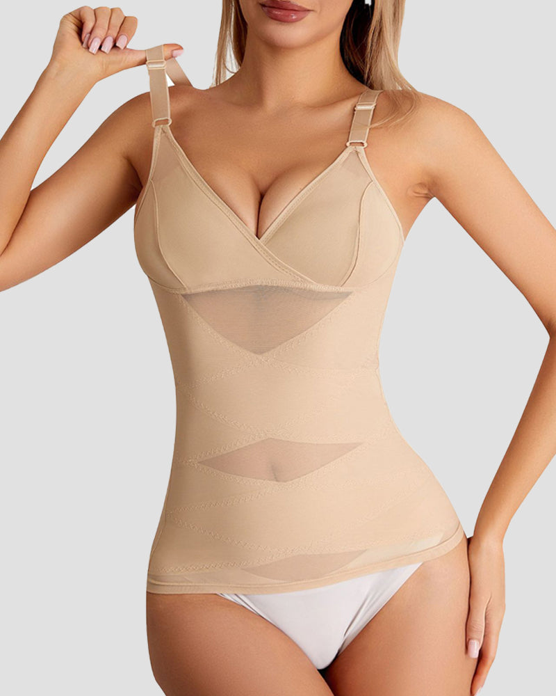 Mesh Patchwork Brust Unterstützung Korsett Bauch Kontrolle Shaping Tops