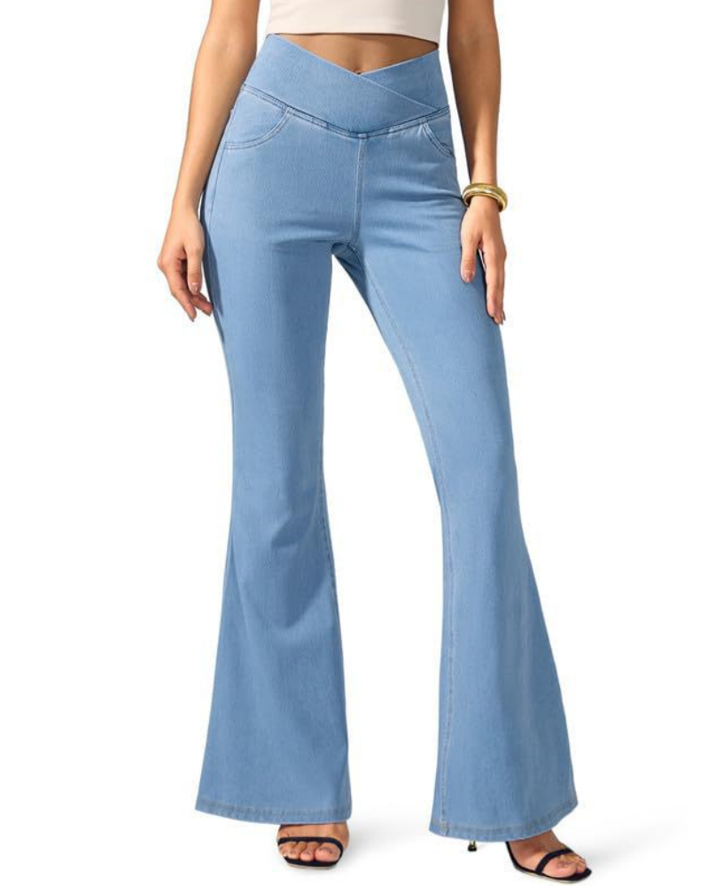Elastische Crossover Yoga Jeans mit Hoher Taille und Schmaler Passform