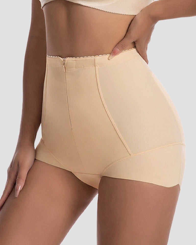 Bauchweg Slip mit Hoher Taille Schwammpolster und Reißverschluss vorne