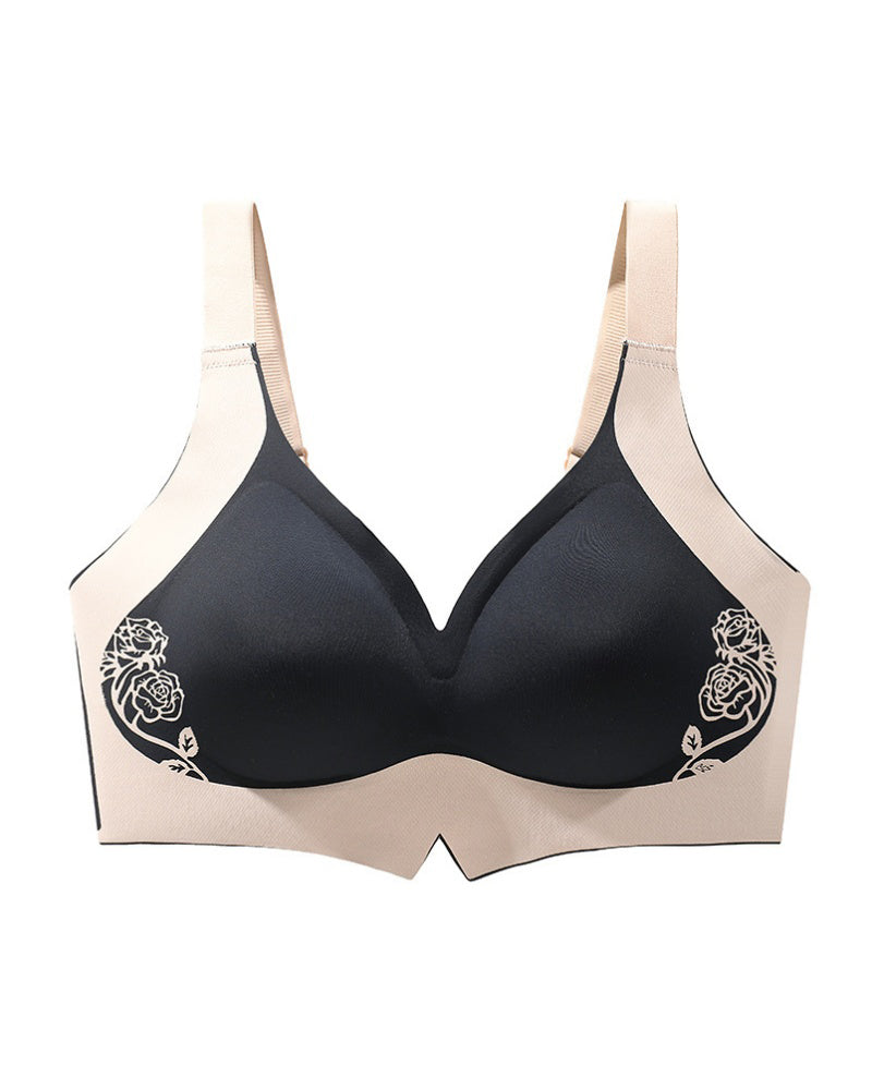Große Größe Kontrastfarbe Nahtloser Push Up BH ohne Bügel Anti Sagging
