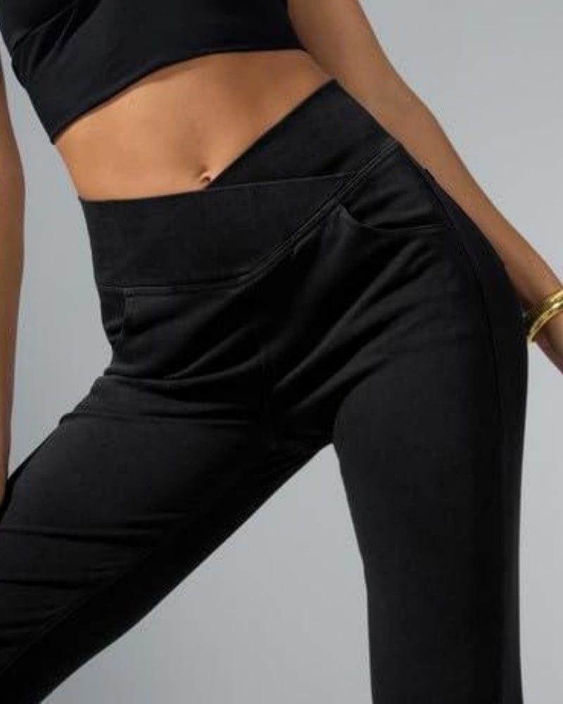 Elastische Crossover Yoga Jeans mit Hoher Taille und Schmaler Passform