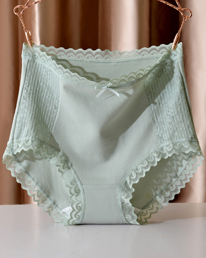 Bequemer Atmungsaktiver Slip aus Baumwolle mit Hoher Taille und Spitzenbesatz