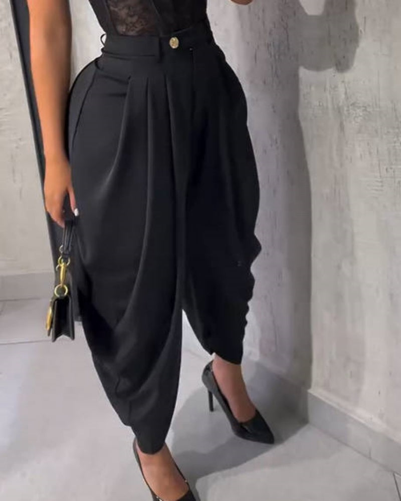 Freizeit Haremshose mit Hoher Taille und Weitem Bein