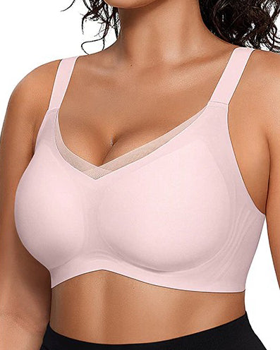 Bequemer Nahtloser Push up Shaping BH aus Mesh Patchwork mit V Ausschnitt
