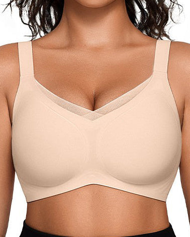 Bequemer Nahtloser Push up Shaping BH aus Mesh Patchwork mit V Ausschnitt