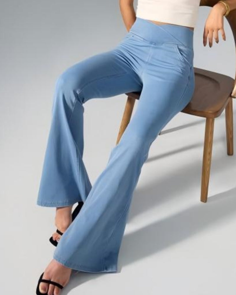 Elastische Crossover Yoga Jeans mit Hoher Taille und Schmaler Passform