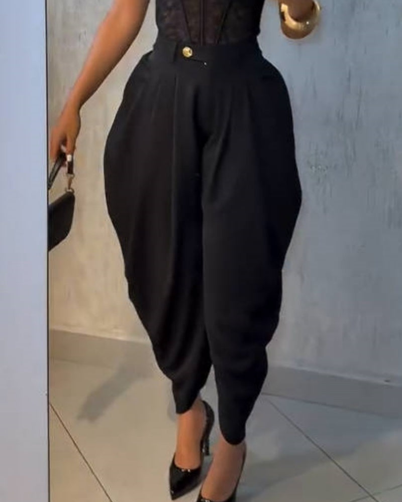 Freizeit Haremshose mit Hoher Taille und Weitem Bein