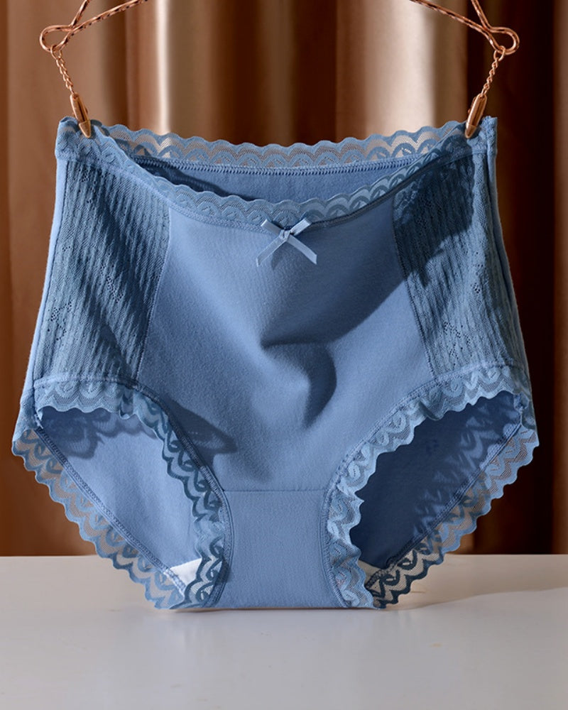 Bequemer Atmungsaktiver Slip aus Baumwolle mit Hoher Taille und Spitzenbesatz