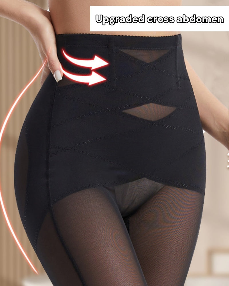Atmungsaktive Nahtlose Bauchkontroll Shaping Hose mit Netzstoff Kreuz für Damen